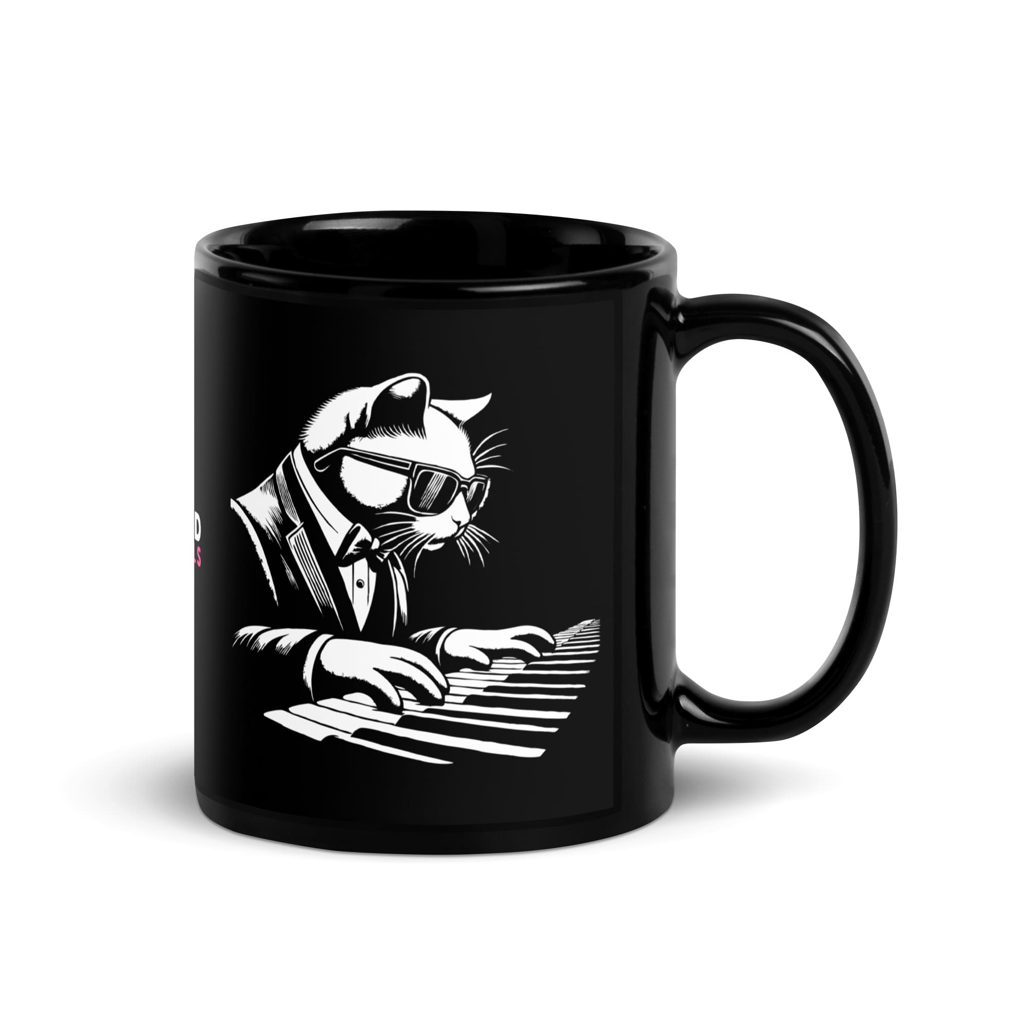 Eine Kaffeetasse mit einer Katze am Piano. Das Design verbindet musikalische Eleganz mit tierischem Charme, ideal für einen ruhigen und stilvollen Morgen. Soundanimals