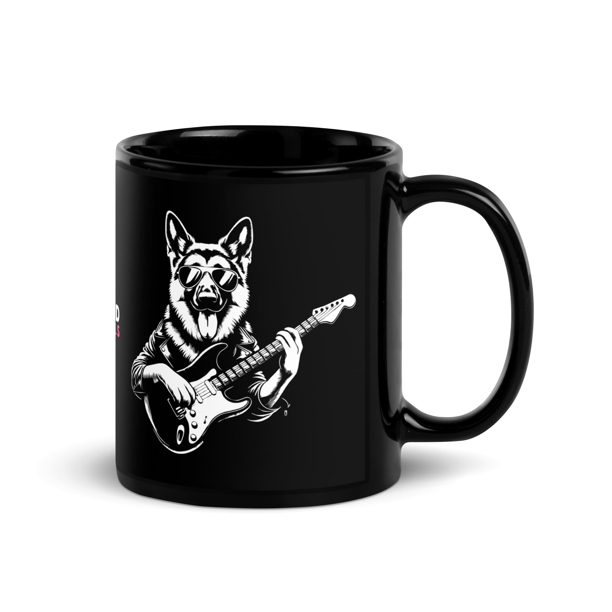 Eine Kaffeetasse mit einem Schäferhund, der Gitarre spielt. Das Design feiert die tiefe Verbindung zwischen Treue und Musik, ideal für einen besinnlichen Morgen. Soundanimals